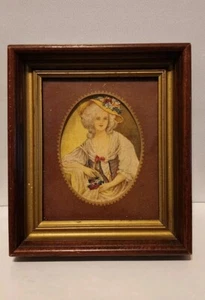 Vintage Wood Framed Needle Point Embroidered Portrait Elizabeth Of France 1940s - Picture 1 of 4