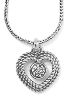 NUEVO CON ETIQUETAS Brighton CORAZÓN PORTUGUÉS Plata Pavé Cristal Colgante Collar Precio de venta sugerido por el fabricante $60 Foto 1 de 4