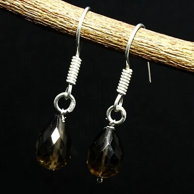 Natural Smoky Quartz Solid 925 Silver Gemstone Handmade Earring Gift Jewelry - Image 1 of 4