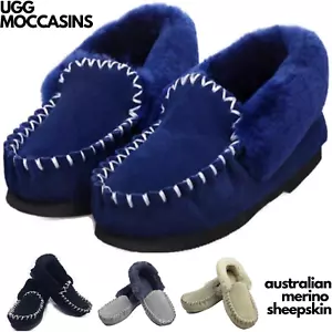 100% Australian Merino Sheepskin Moccasins Slippers Winter Casual Slip On UGG - Picture 1 of 96