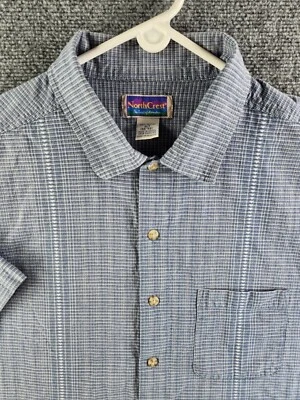 Camisa Northcrest Hombres XLT Alta Azul Cuadros Manga Corta Abotonada Algodón Tejida Foto 1 de 4