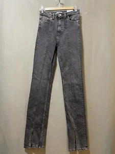 NWT ZARA Women Zip Front Hi-Rise Slit Hem Cotton Stretch Skinny Jeans SZ 2 Grey - Picture 1 of 13