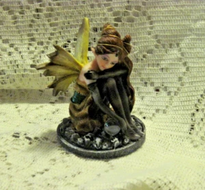 PETITE DARK STRIP FAIRY LONG HAIR ROUND BASE RESIN FIGURINE 3"X 2"X 2" 15779LH - Picture 1 of 6