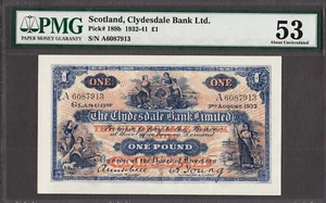 Scotland Clydesdale Bank Ltd One Pound 3rd August 1932 Pick-189b Abt UNC PMG 53 - Picture 1 of 2