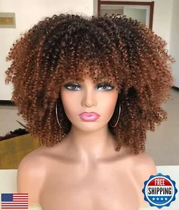 RunM Short Curly Afro Wig With Bangs for Black Women Kinky Curly Wigs 14inch - Picture 1 of 5