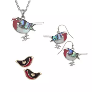 Juego de pendientes de plata con caparazón de abulón Robin pájaro para mujer joyería bolsa de regalo - Imagen 1 de 14