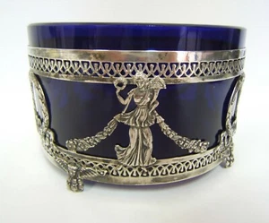 VIDE-POCHE CRISTAL BLEU MONTAGE ARGENT MASSIF FOUQUET LAPAR PARIS MINERVE EMPIRE - Picture 1 of 7