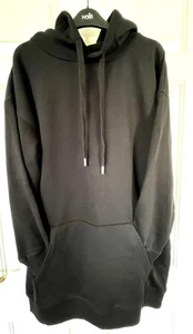 Oversized Long Black Sweatshirt Hoodie H&M Size M NWT With Kangaroo Pocket - Picture 1 of 16