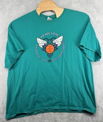 Винтажная футболка Gildan Charlotte Hornets NBA WE BEE-LIEVE мужская размер 3XL - Изображение 1 из 4