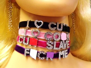 Jede Größe personalisieren Samt Halsband schwarz lila rosa Buchstaben BDSM DDLG Sissy - Bild 1 von 8