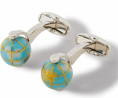 Paul Smith Cufflinks Spinning World Globes Blue Enamel Travel $175 New Box - Image 1 of 4