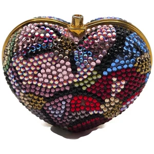 Judith Leiber Heart Crystal Pill Box Multicolor Pave Gold Tone Signed 2 inches - Picture 1 of 20