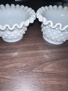 Vintage Milchglas Hobnail Finger 2er Set Schüsseln / Dessertschale Fenton Kunstglas - Bild 1 von 6