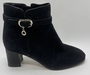 Botín Kate Spade Blaire Negro Gamuza Tacón Bloque Talla 6B Dorado Pala Pull - Imagen 1 de 10