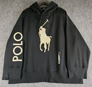 Polo Ralph Lauren OVERSIZED Big Pony Logo Fleece Hoodie Black Size M/L NWT $228 - Picture 1 of 14