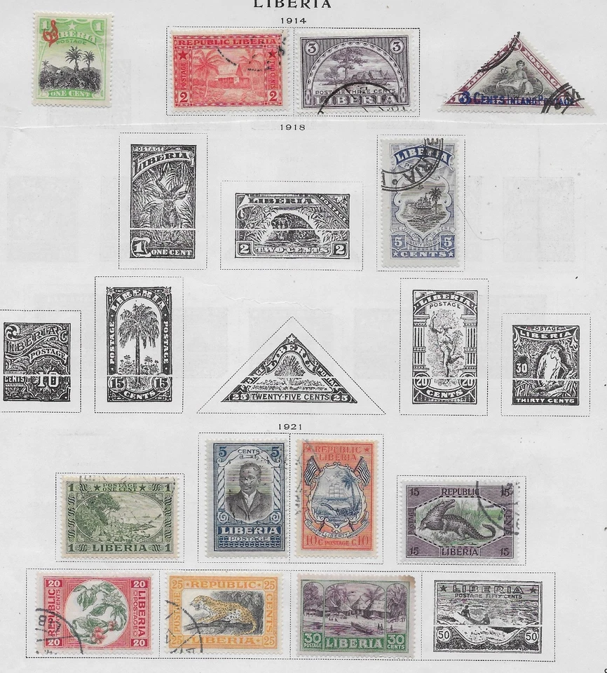 12 estampillas de Liberia de álbum antiguo de calidad 1914-1921 Foto 1 de 1
