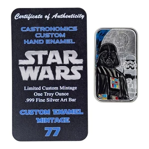 Castronomics Custom Hand Enamel Star Wars Darth Vader 1 ozt .999 Silver #'d /77 - Picture 1 of 5