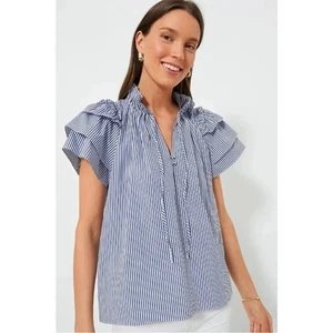 Hunter Bell Millie Streifen Top Bluse Kurzarm Flatter blau weiß Größe M - Bild 1 von 8