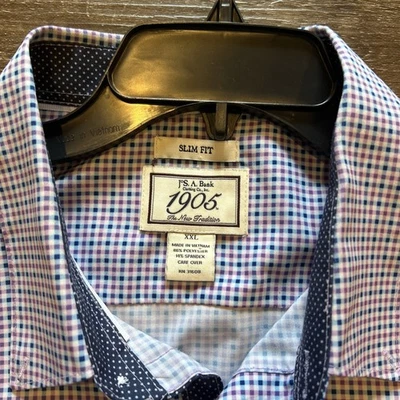 Jos A Bank 1905 Button Up Shirt XXL Slim Fit. Polyester blend , Plaid, Casual - Image 1 of 4