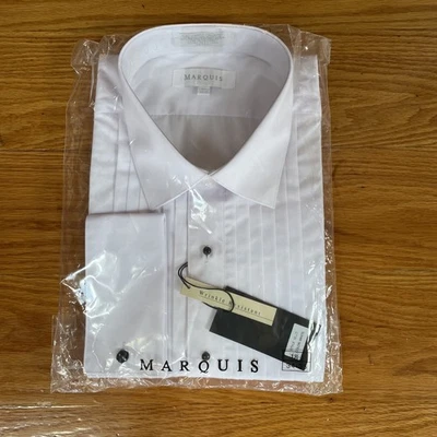 Camisas de vestir MARQUIS 1010T lisas ajustadas BLANCAS NUEVAS CON ETIQUETAS 18 1/2 34-35 botones negros Foto 1 de 4