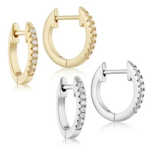 925 Sterling Silver Single Row A+ Cubic Zirconia Pave Huggie Hoop Earrings - Picture 1 of 11