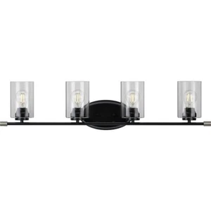 Progress Lighting Riley Collection 4-Light Matte Black Clear Glass Modern Bath - Picture 1 of 8