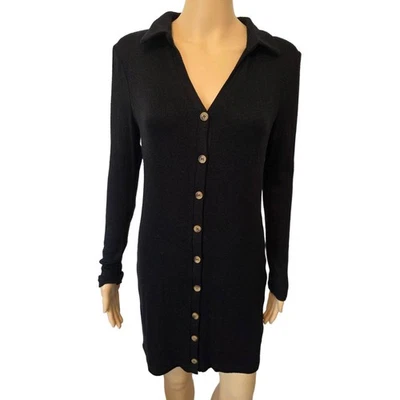 Walter Baker Black Cardigan Dress Long Sleeve Button Down Collared Small - Image 1 of 4