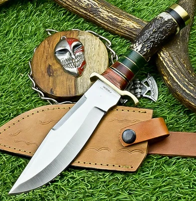 Cuchillo de caza de acero J2 hecho a mano premium - Cuchillo Bowie para exteriores con funda Z-2184 Foto 1 de 4