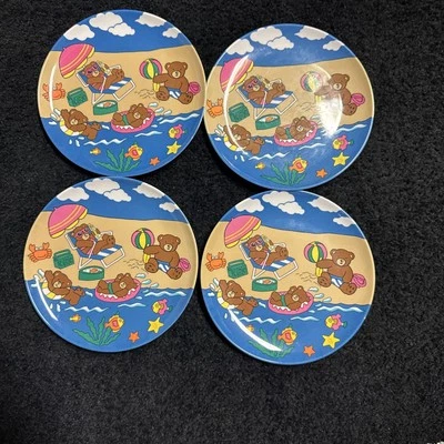 Набор из 4 пластиковых медвежьих тарелок детские тарелки небьющийся меламин - Изображение 1 из 2