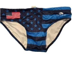 Turbo mens Navy blue USA logo Water Polo Swim Dive Diving Brief size 30 Swimsuit - Picture 1 of 9