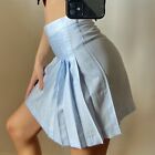 Laundered solid &amp; stripe tennis skirt light blue plated skirt