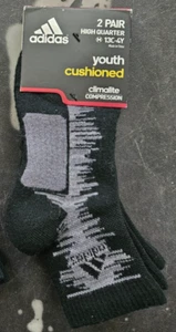 adidas Youth Cushioned Climalite Compression High Quarter Socks 2 Pairs - Picture 1 of 2