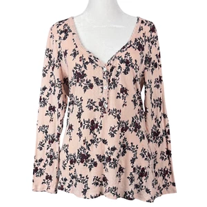Lucky Brand Shirt Damen Oberteil Rose Blumen Henley V-Ausschnitt Babydoll Medium Y2K - Bild 1 von 8
