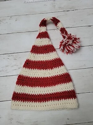 Gorro Tejido Crochet Rojo y Blanco Rayas Hecho a Mano Navidad Elfo Invierno Juvenil Foto 1 de 4