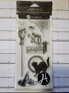 2014 Hampton Art Graphic 45 Halloween Clear Stamps 6 Pc Stamp Set Spider Cat Owl - Picture 1 of 4