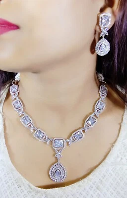 Set da sposa orecchini gioielli etnici AD ZIRCONI placcati argento indiano Bo... - Immagine 1 di 3