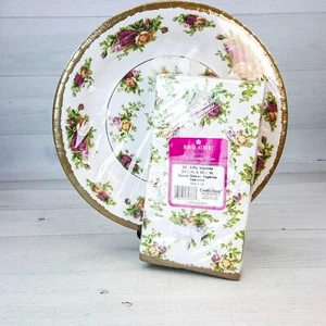 Servilletas de cena de papel Royal Albert Old Country Roses de 3 capas de 20 quilates y 8 platos de 10,5" - Imagen 1 de 10