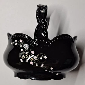 Vintage Hand Painted Vanity Basket Pavlova By Payot Paris Black Signed 1981 - Picture 1 of 9