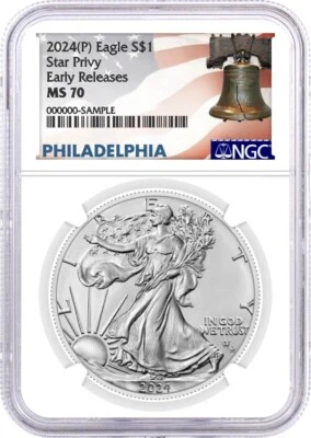 2024 (P) $1 1 oz Silver Eagle Star Privy Release NGC MS70 Early Releases Foto 1 de 2
