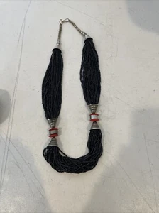 Vintage 36 Strand Black Bead Necklace - Picture 1 of 9