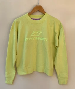 DKNY Size XS Womens Fluro Hi-vis Embroidered Yellow Sport Jumper Sweater - Picture 1 of 10