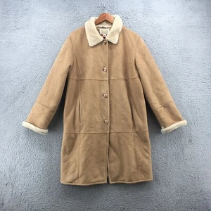 Talbots Overcoat Jacket Womens L Brown Faux Shearling Lined Button Up Collared - Picture 1 of 19