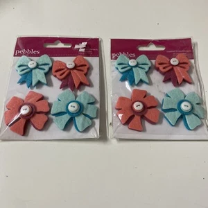 Pebbles (2) Pink Blue Bows Stick On Layered Felt Embellishments - Picture 1 of 1