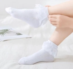 Children Kids Girls School Formal Dress Frilly White Lace Trim short Socks 4-12Y - Picture 1 of 17