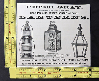 RARE 1891 Antique Ad - Peter Gray Ship Railroad Fire Engine Lantern Boston MA Vt • 20.03$