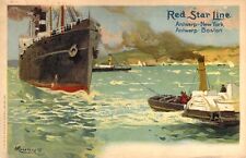 c.'06, Red Star Line, Steam Ship, Coming Out of Port, Old Postcard