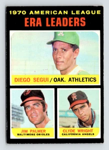 1971 Topps Card, #67 Diego Segui, Jim Palmer & Clyde Wright, AL ERA Leaders - Picture 1 of 3