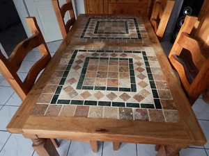 Esstisch ( mit Marmor )  und 4 Stühle,  mexikanische Pinie Massiv - Bild 1 von 4