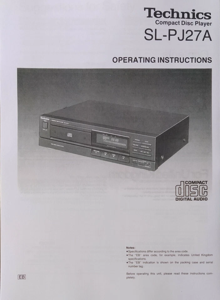 Technics SL-PJ27A  Compact Disc Player  - Operating Instructions - USER MANUAL - Image 1 of 1