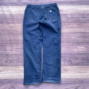 Vintage GUESS Jeans Mens 34x30 Indigo Blue Straight Leg Logo Pocket Classic Fit - Picture 1 of 9